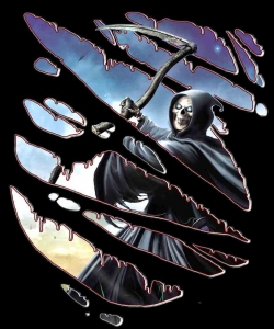 666 - Zerrissenes Reaper Girlieshirt mit Brust oder Rückendruck